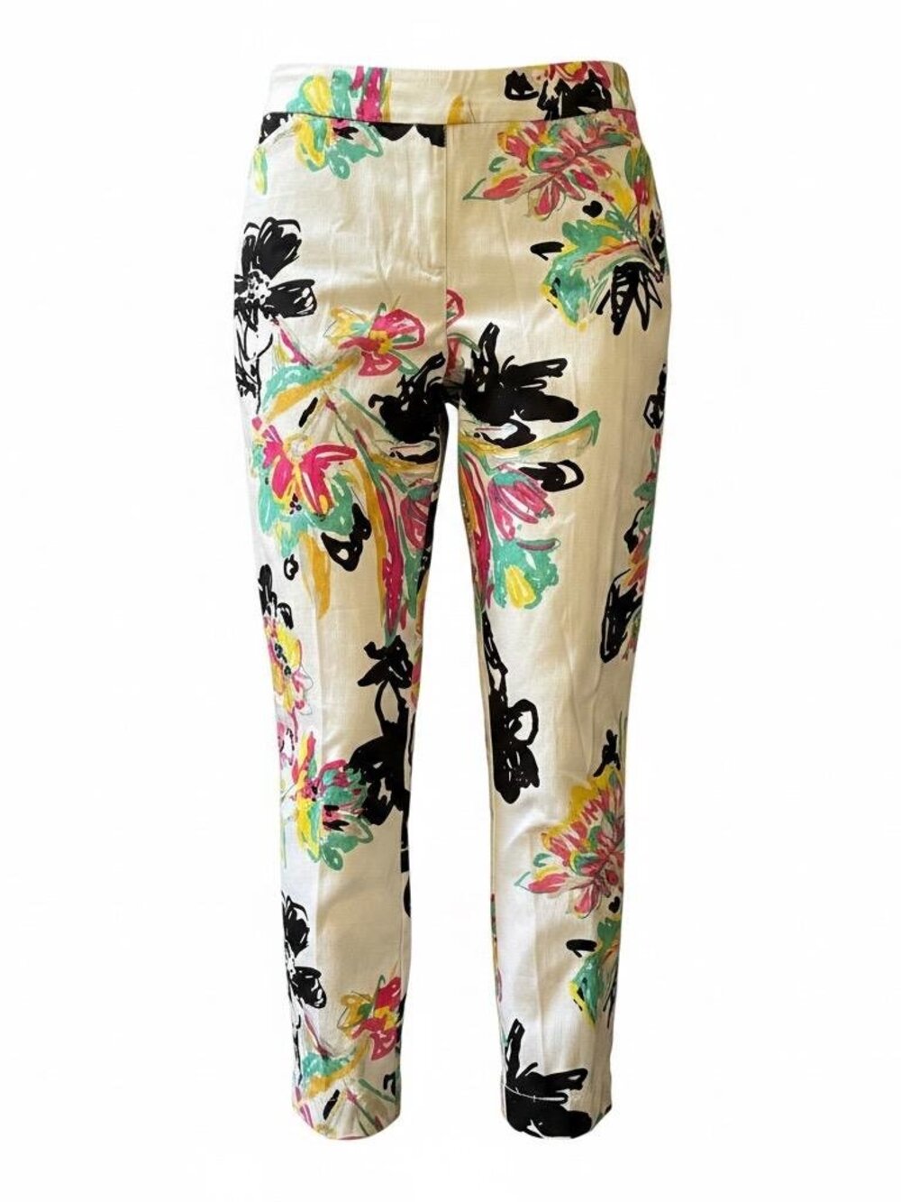 SlimSation Tropical Floral Brushstroke Stretch Ankle Pants size 12 Tummy Control